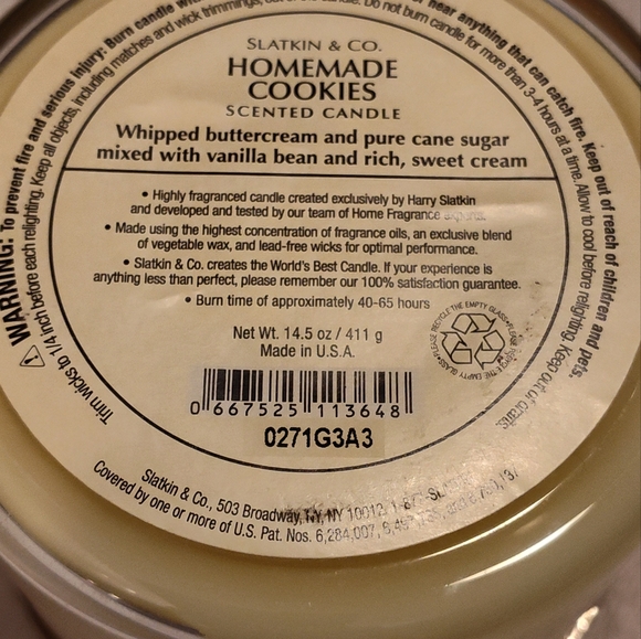 NEW! Slatkin & Co 3 Wick Candle (Homemade Cookies) - Picture 5 of 5
